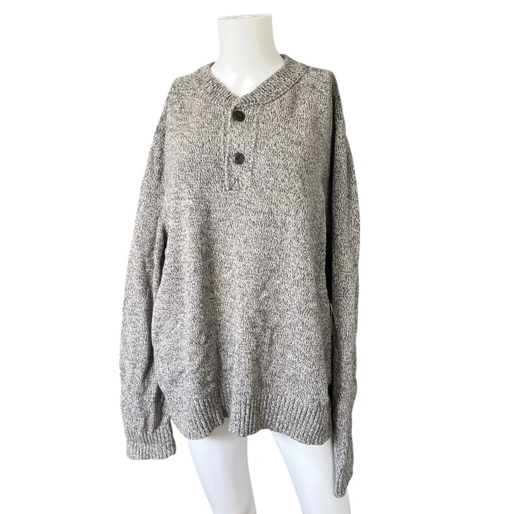 Eddie Bauer Gray Cotton Henley Pullover Sweater Knit Neutral Mens Size XXL - Picture 9 of 9